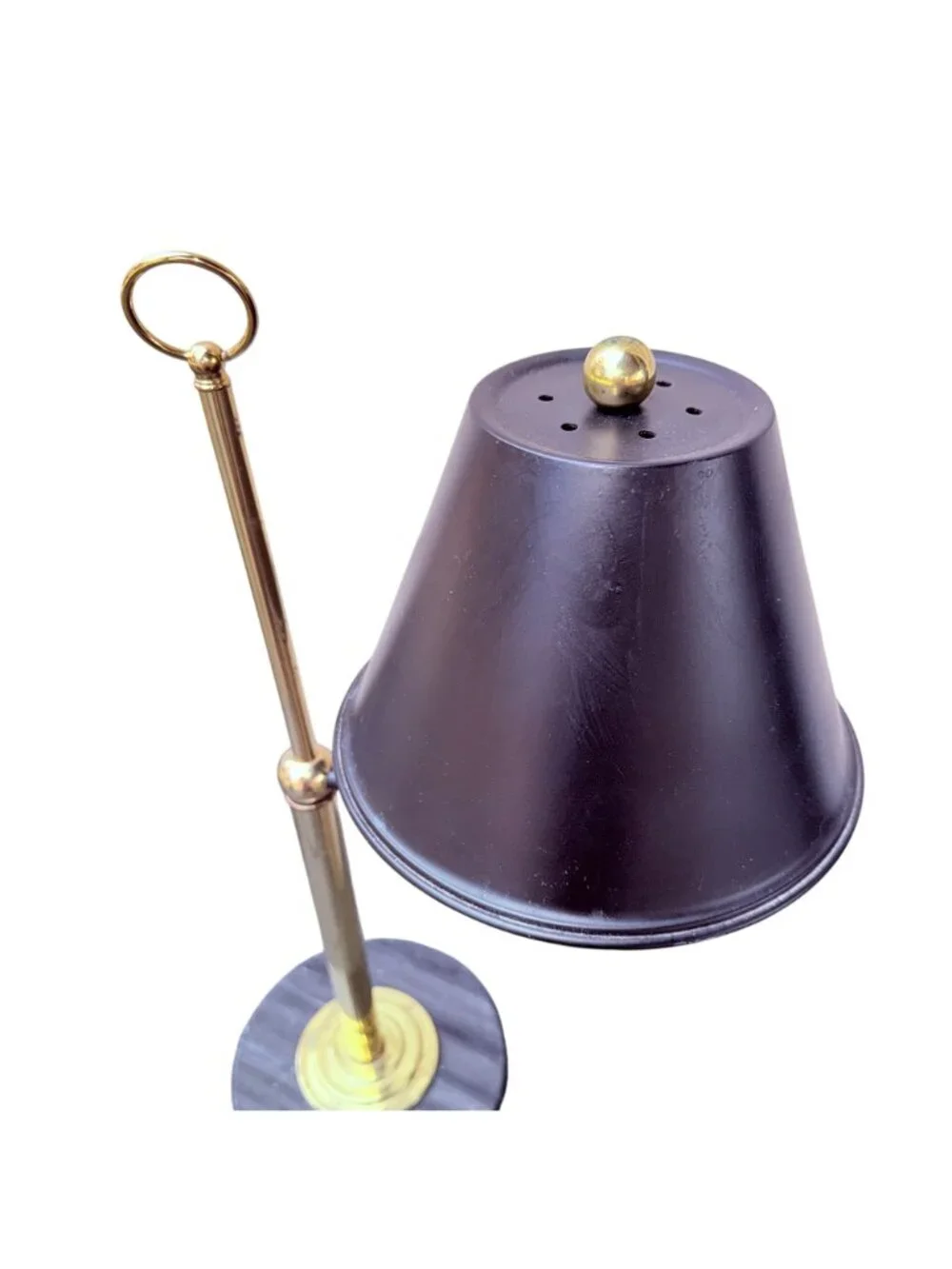 Vintage Brass Desk Lamp with Black Metal Shade and Heavy Round Marble Base - Picture 7 of 14